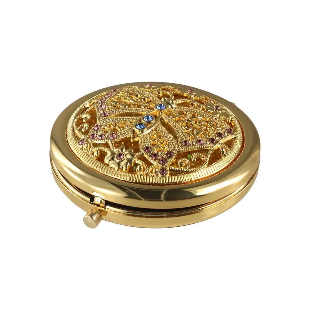 Luxurious Metal Exquisite Mirror Decorative Crystal Portable Mirror Double-sided Gliter Pocket Mirror Travel