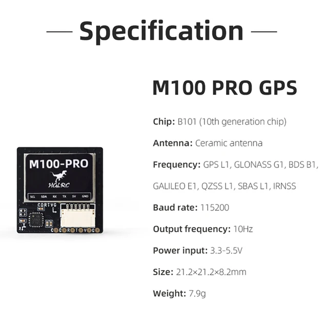New HGLRC M100 PRO GPS Chip B101 QMC5883L Compass 120 Receiving Channel 3.6V-5.5V Input For RC FPV Long Range Freestyle Drone 6