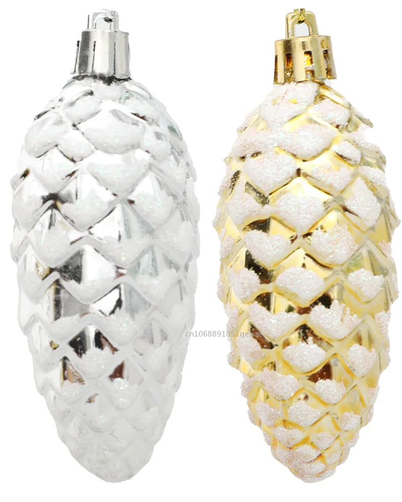 5pcs Christmas Pine Cone Ball Decor Christmas Tree Hanging Ornament Gold Red Plastic Pine Cone for Christmas Home Decorations