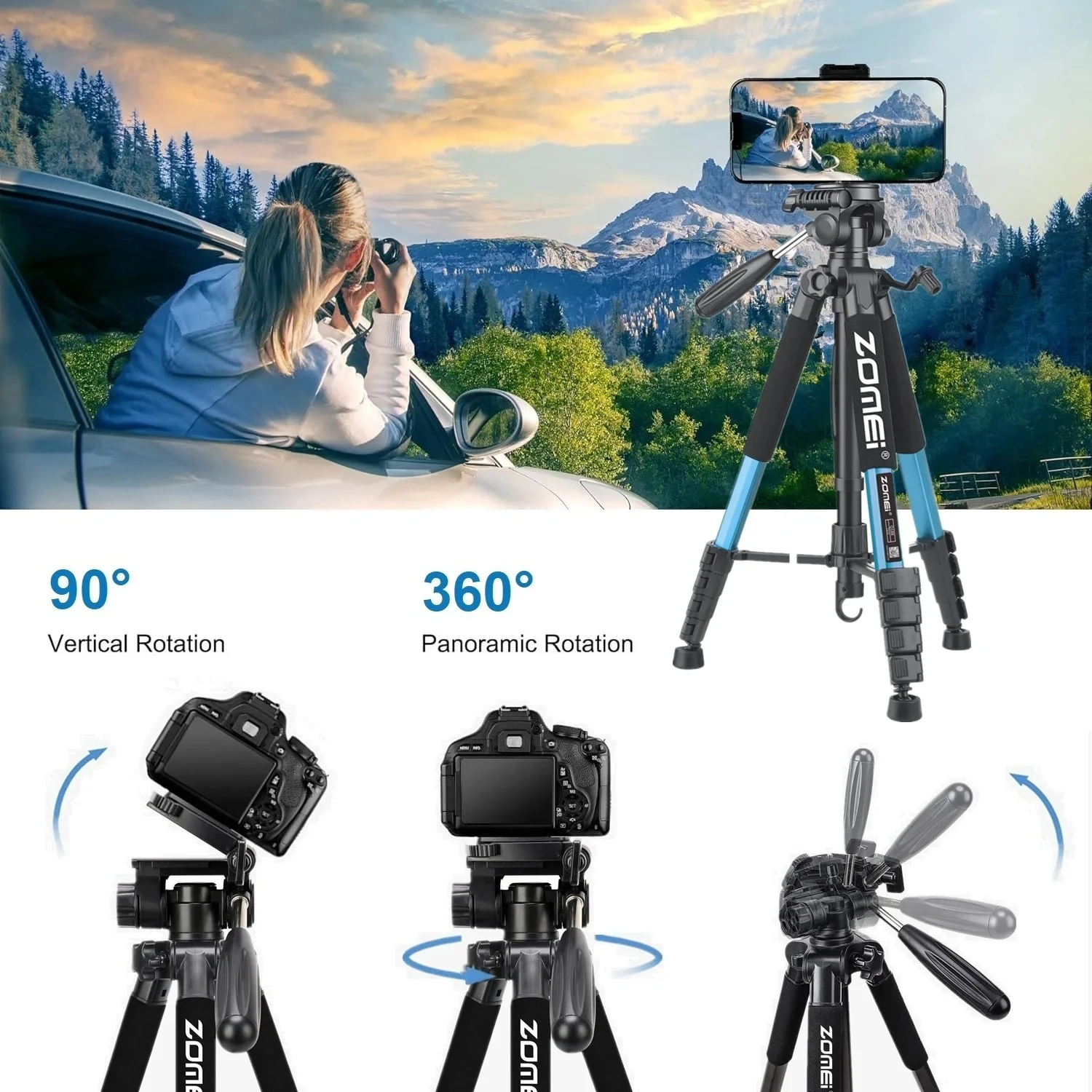 ZOMEI Q188 Portable Tripod 1.8M Bracket for Digital Camera Mobile