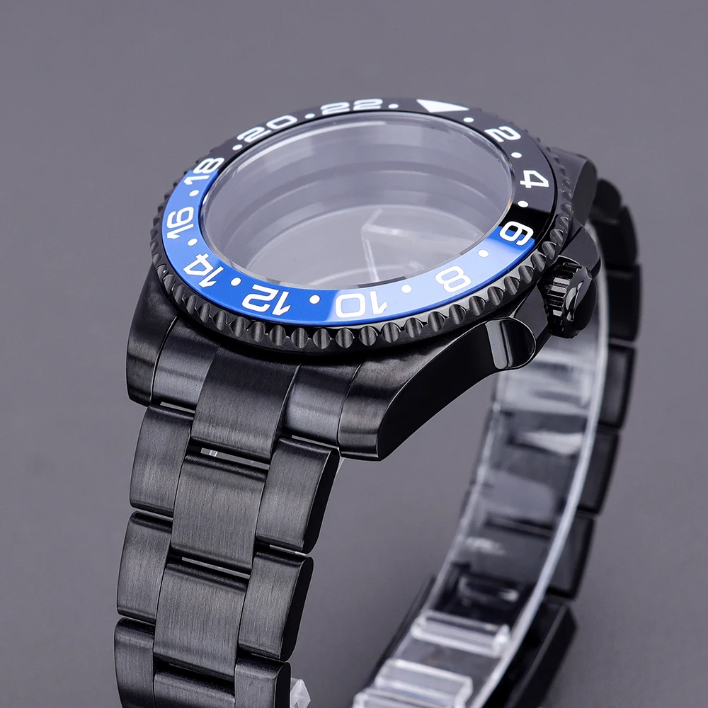 40 mm schwarze Herren-Taucheruhrengehäuse für SUB GMT NH35 NH36 Miyota 8215 Eta 2824 Oyster-Armband, Saphirglas, 200 m wasserdicht – Detail 6