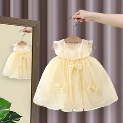 Girls' Summer Cloud Yarn Princess Dress with Bow and Flutter Sleeves - 12(2-3Y) (WHITE)