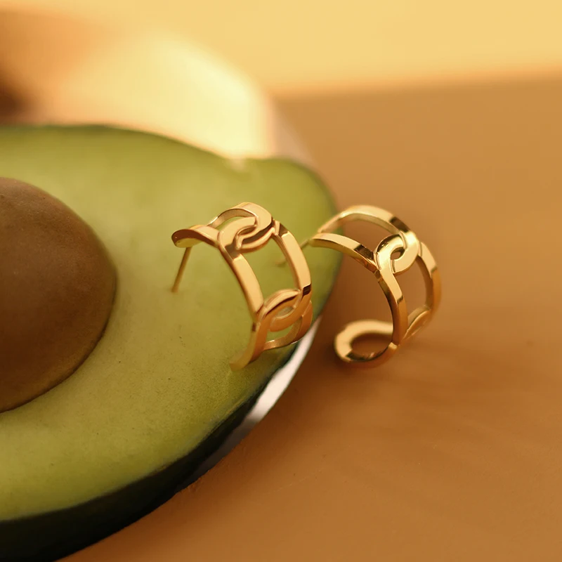 RHYSONG Vintage Geometric Hollow 316L Stainless Steel Stud Earrings Women Jewelry No Fade