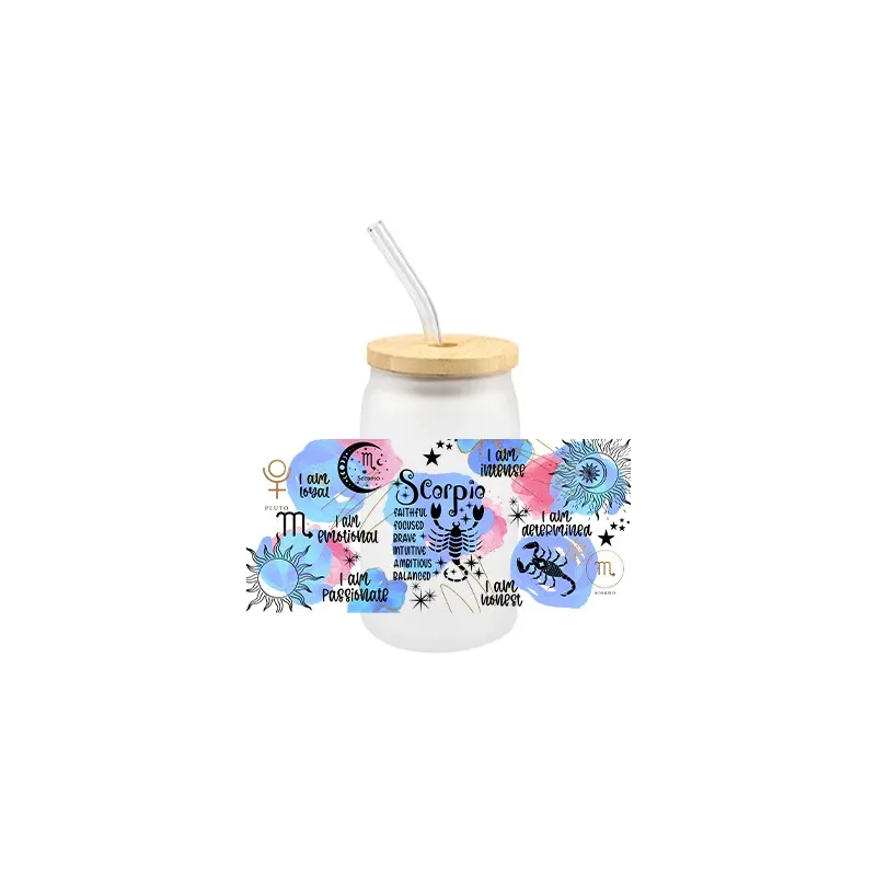 The Zodiac DIY Fashionable 3D Stickers UV DTF Tansfer Sticker Libbey Glass Cup 16 OZ Durable Adhesive UV DTF