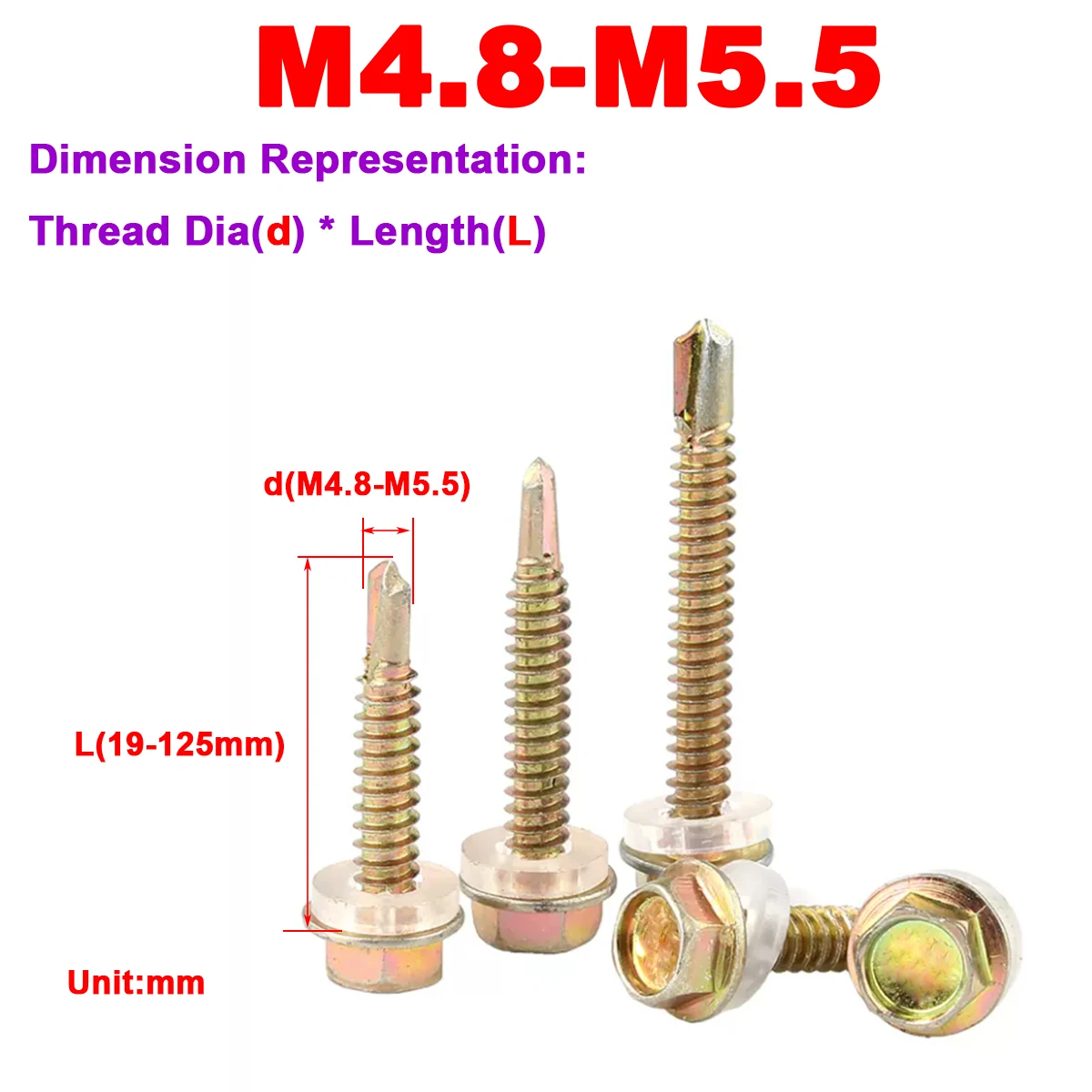 

Carbon Steel Coated Color Zinc Outer Hexagonal Self Tapping And Self Drilling Color Steel Tile Screws M4.8M5.5