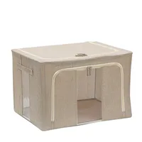 Cloth Art Folding Box Fabric Storage Bins Foldable Grey Beige Box Big Capacity For Home 2