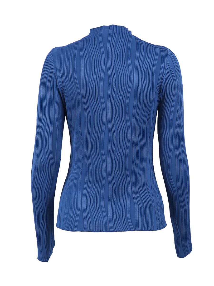 

Женский облегающий Топ с длинным воротником, однотонный базовый однотонный жаккардовый легкий топ с асимметричной текстурой, длинным рукавом и полувысоким воротником