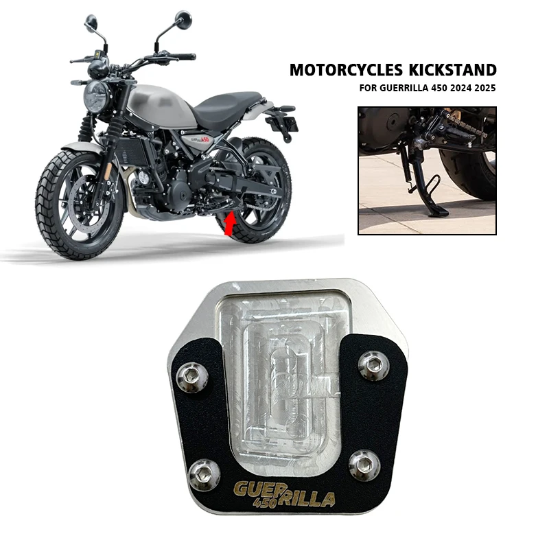Supporto Cavalletto Laterale In Alluminio Per Royal Enfield Guerrilla 450 (2024-2025) – Estensione Antiscivolo, CNC, Nero