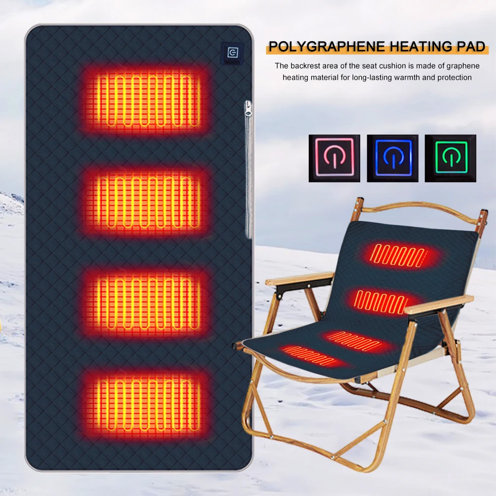 Camping Chair Heated Mat With 4 Heated Areas Outdoor Travel USB Electric Blanket With 3 Heating Mode Winter Warmer Seat Cushion