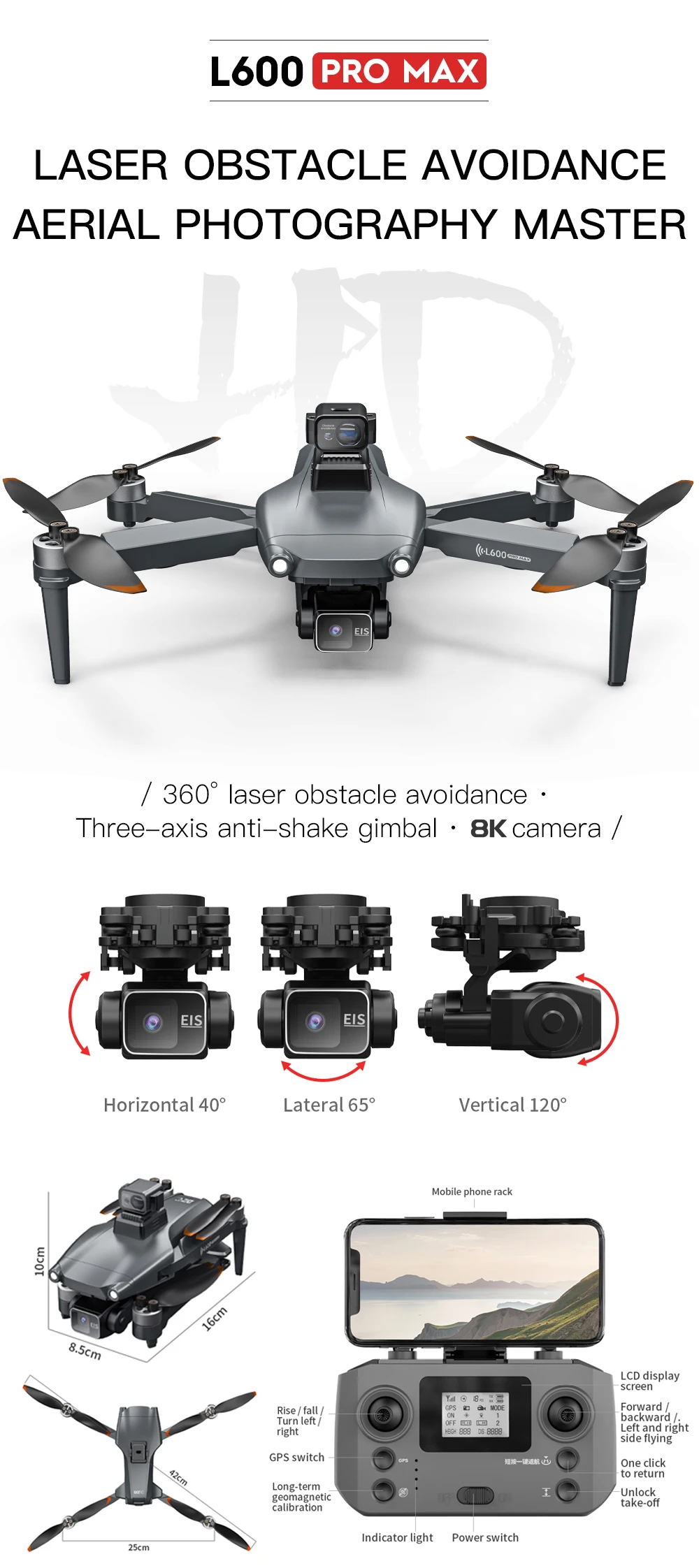 Description Picture 3 of itemL200 PRO MAX Professional Drone 8K HD Dual Aerial Camera FPV 2-Axis Gimbal Brushless Helicopter Obstacle Avoidance RC Quadcopter