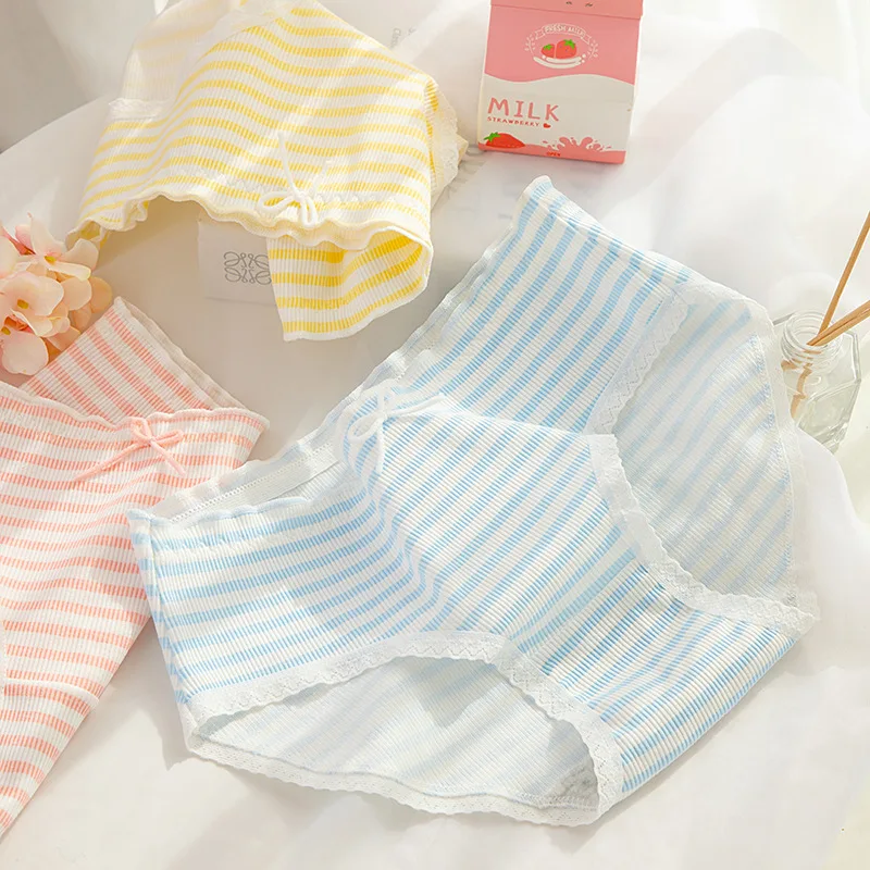 

Cotton Panty Girl Stripe Panties Bow Comfort Underwear Skin-friendly Briefs For Women Cute Panty Intimates NK46