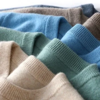 Super Soft Woolen Sweater Men's Loose Round Neck Sweater Solid Color Simple Warm Knitted Shirt Business Casual Underlay