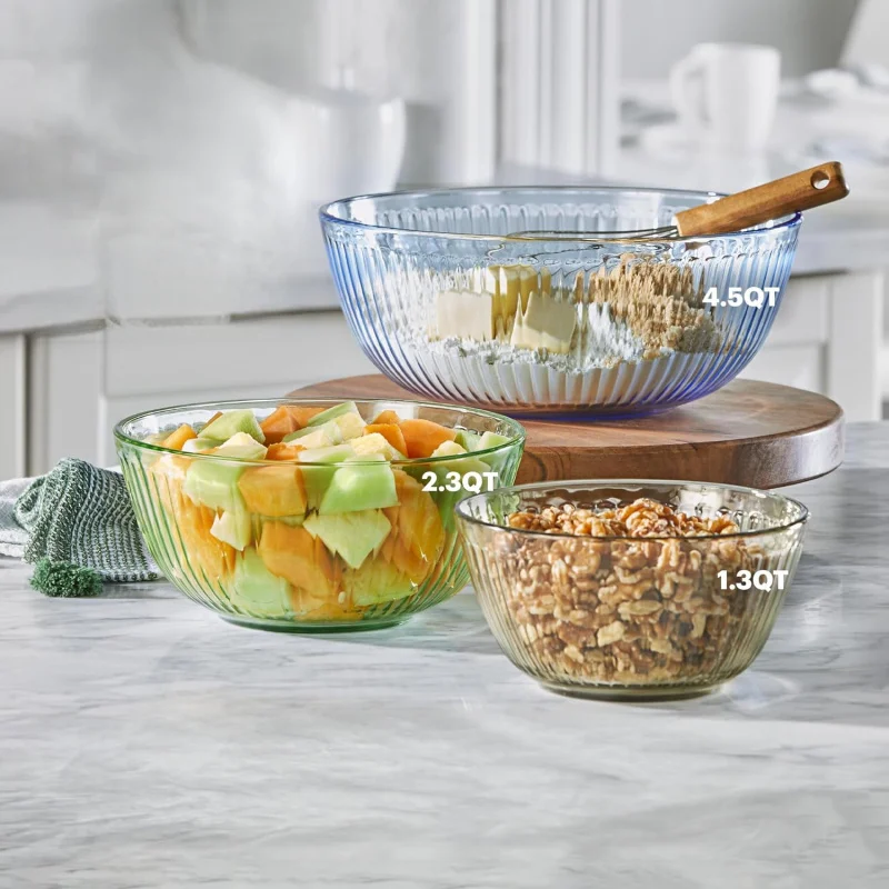 Sculpted Tinted Glass Mixing Bowl Set with Lids 2