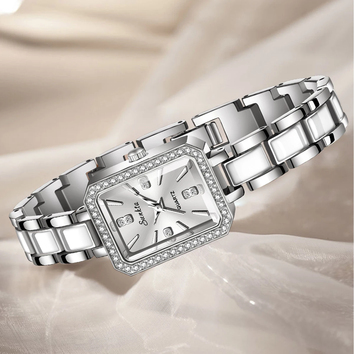 LIGE New Women's Watches Gold Rectangular Dial Quartz Watch Diamond Calendar Waterproof Elegant Original Brand Lady Wristwatch 2