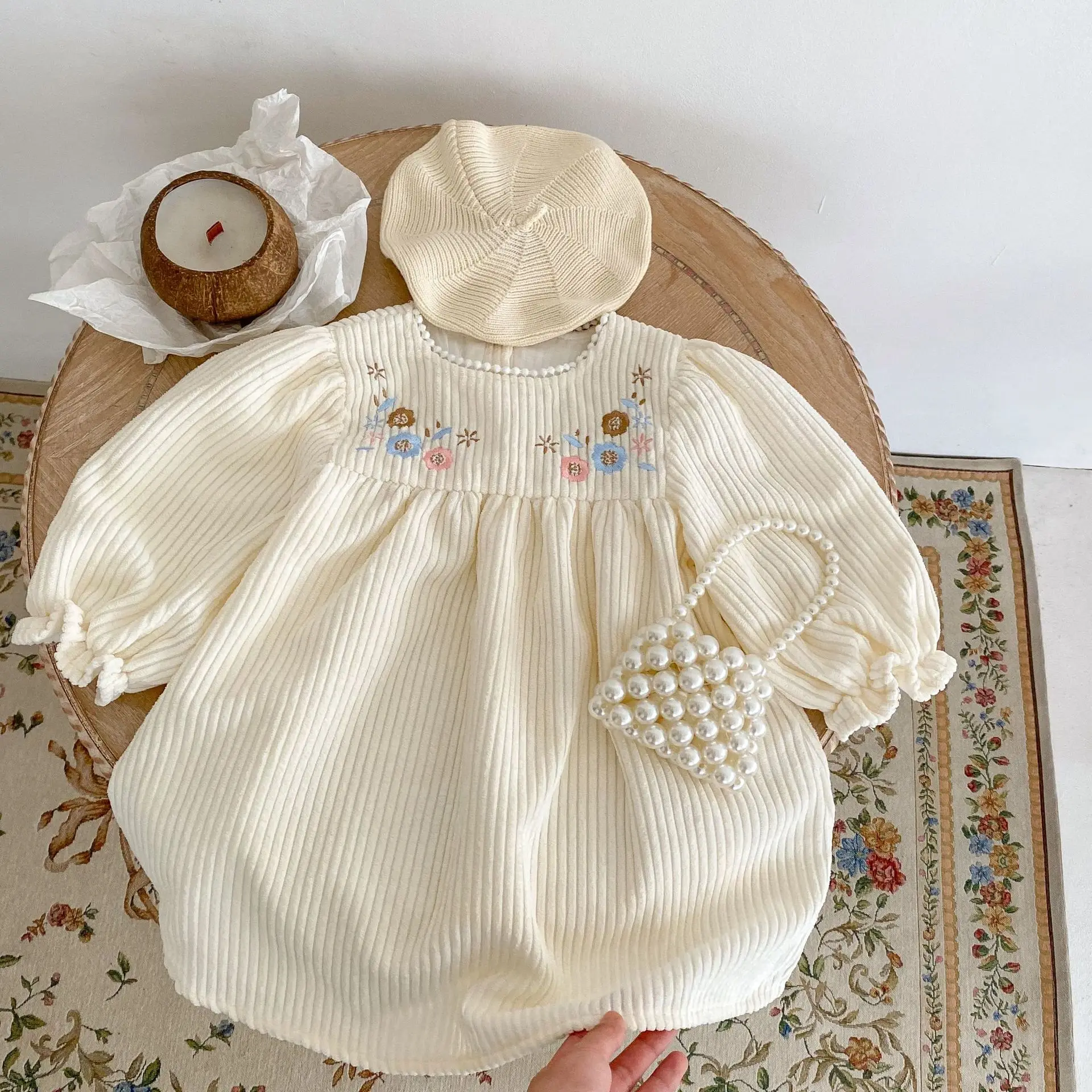 Spring Baby Girl Dress Infant Clothing Autumn Children Embroidered Lace Collar Bubble Long Sleeve Pit Striped Ladies Style Dress girls dress