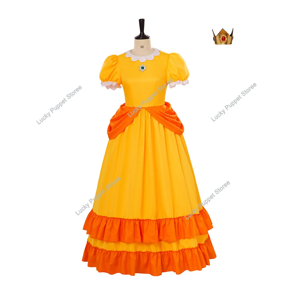 Costume Princesse Daisy - Robe Jaune & Orange avec Couronne