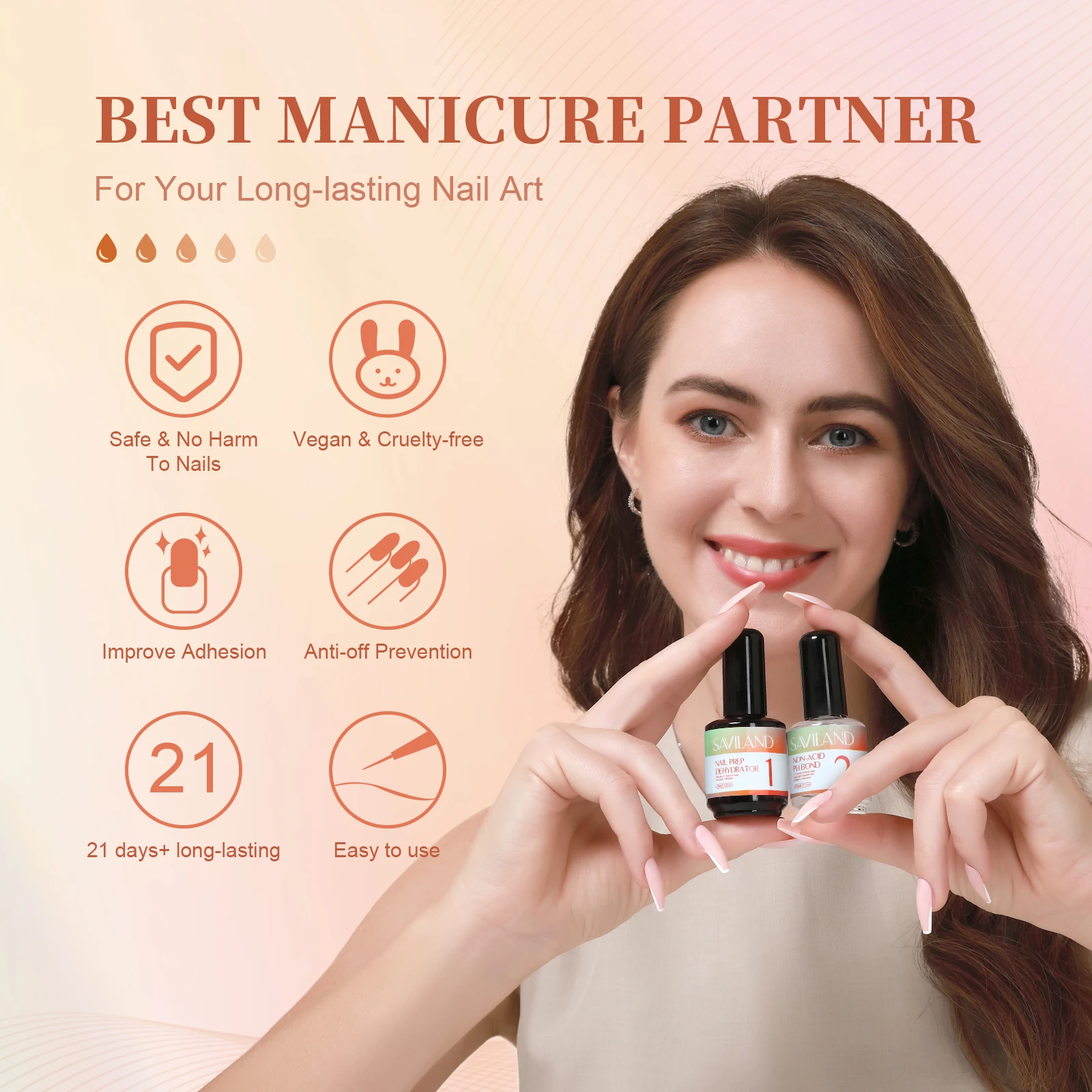 SAVILAND 3pcs Nail Dehydrator and Primer Gel Nail Prep Gel 15ml Super Strong Glue for Polish Press Ons Kit Art