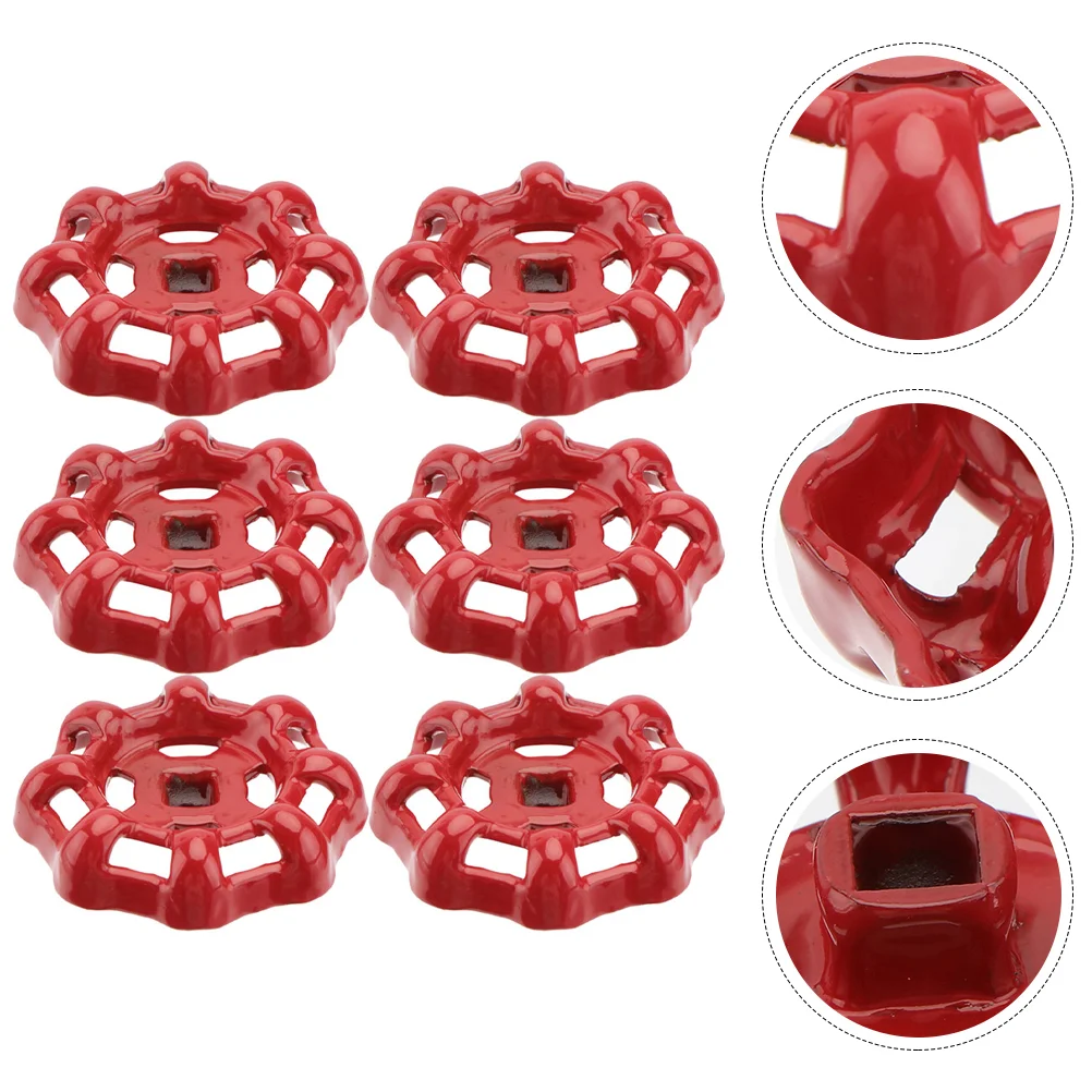 

6 Pcs Faucet Gate Valve Handle Shutoff Fitting Round Wheel Ball Shut-off Cast Iron Red