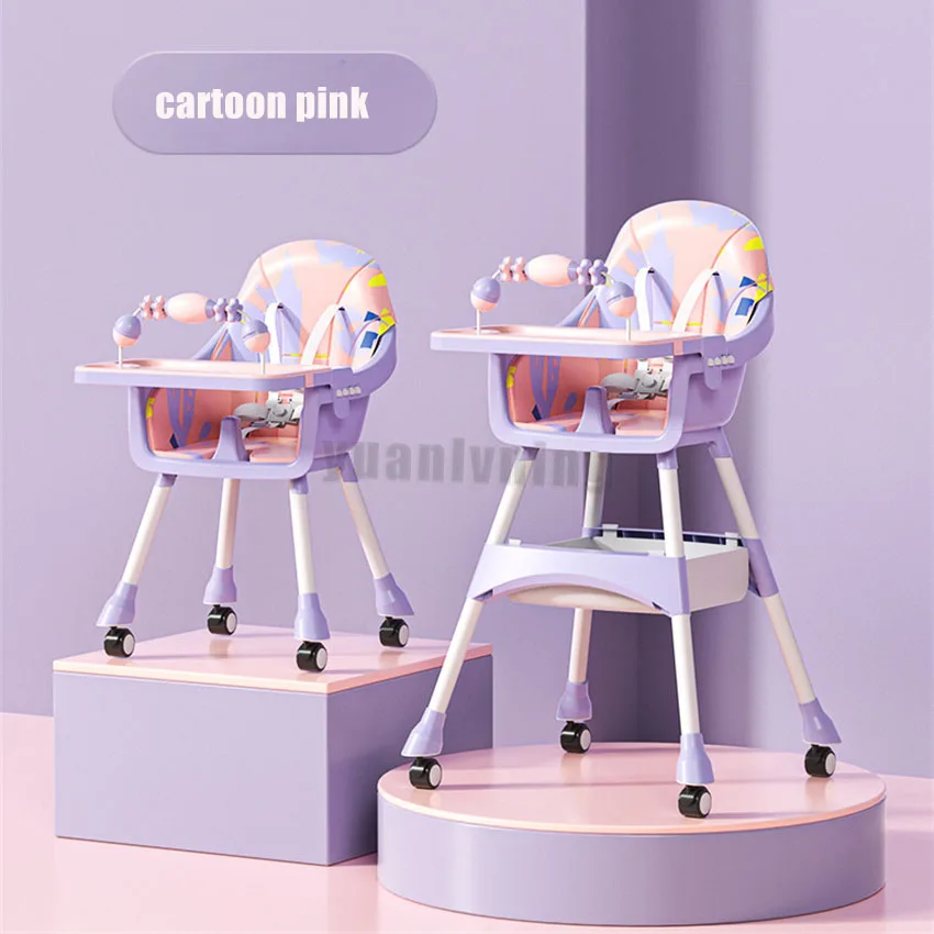 Baby Eating Chair Multi-functional Height & Low Adjustable Foldable Reclining Kids' Dinning Chair Baby Feeding with Wheels