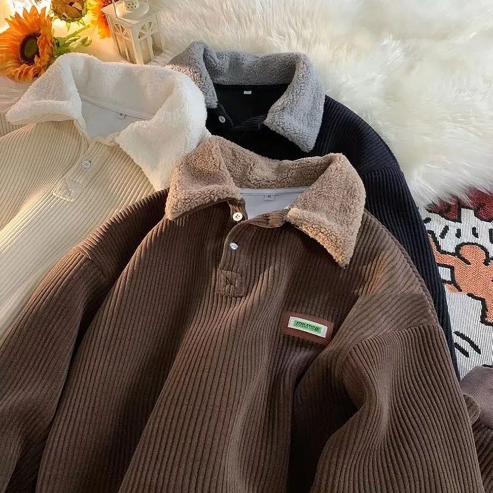 

Corduroy Men Hoodies Fleece Thickened Warm Mens Sweatshirt Fashion Streetwear Casual Men's Loose Breathable Pullovers Hoody