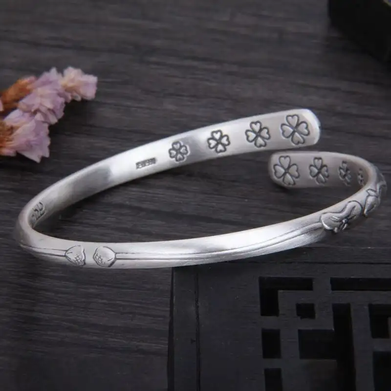 XIYANIKE Vintage Thai Silver Lotus Flower Cuff Bracelet For Women Girl Ethnic Fashion New Jewelry Party Lady Gift Pulseras Mujer - Image 2