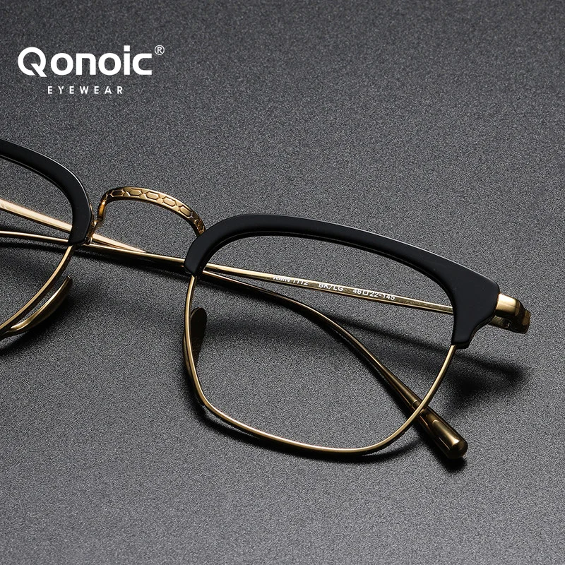 

QONOIC Unisex Pure Titanium Frame Women Men Titanium Material Glasses Square Optical Eyeglasses Lightweight Spectacle Frame