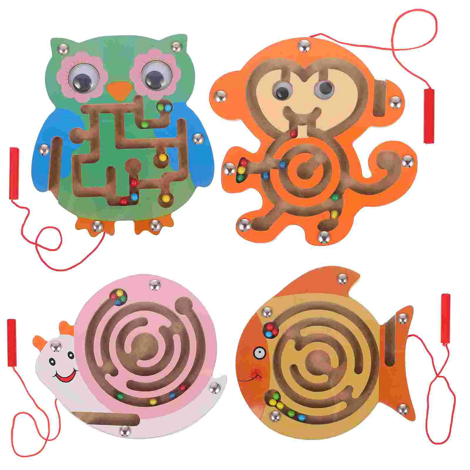

4 Pcs Cartoon Bead Maze Toy Child Toddler Puzzles Wooden Magnetic Rolling Beads