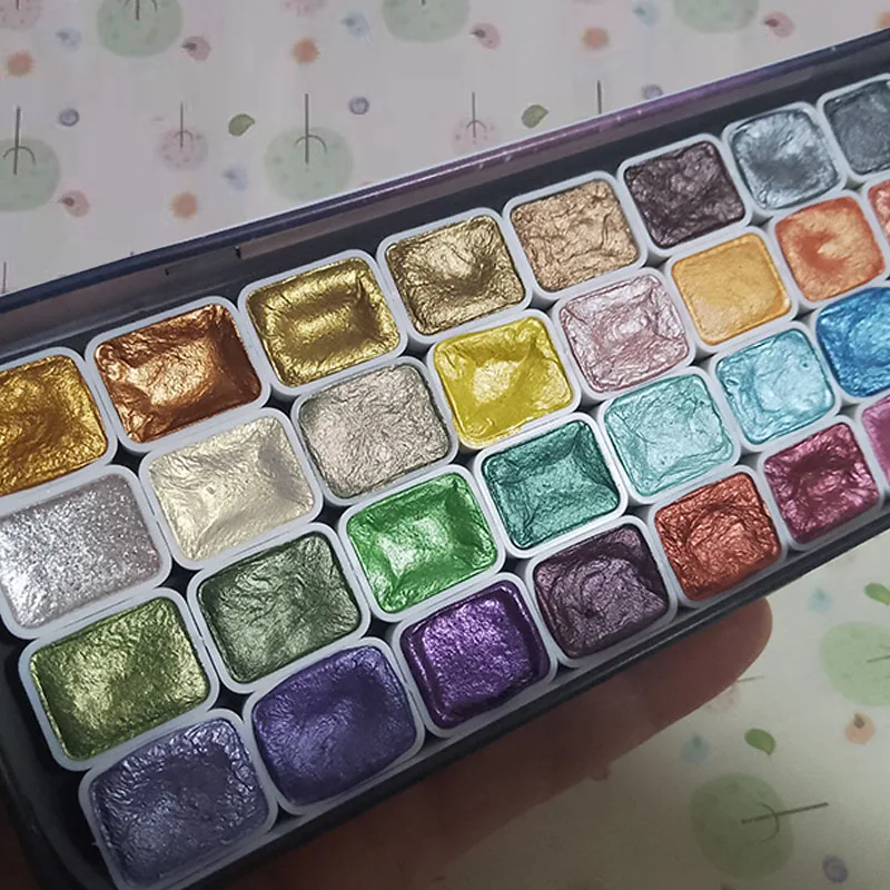 36Colors 1ml Pearlescent Watercolor Pigment with a free water brush pen