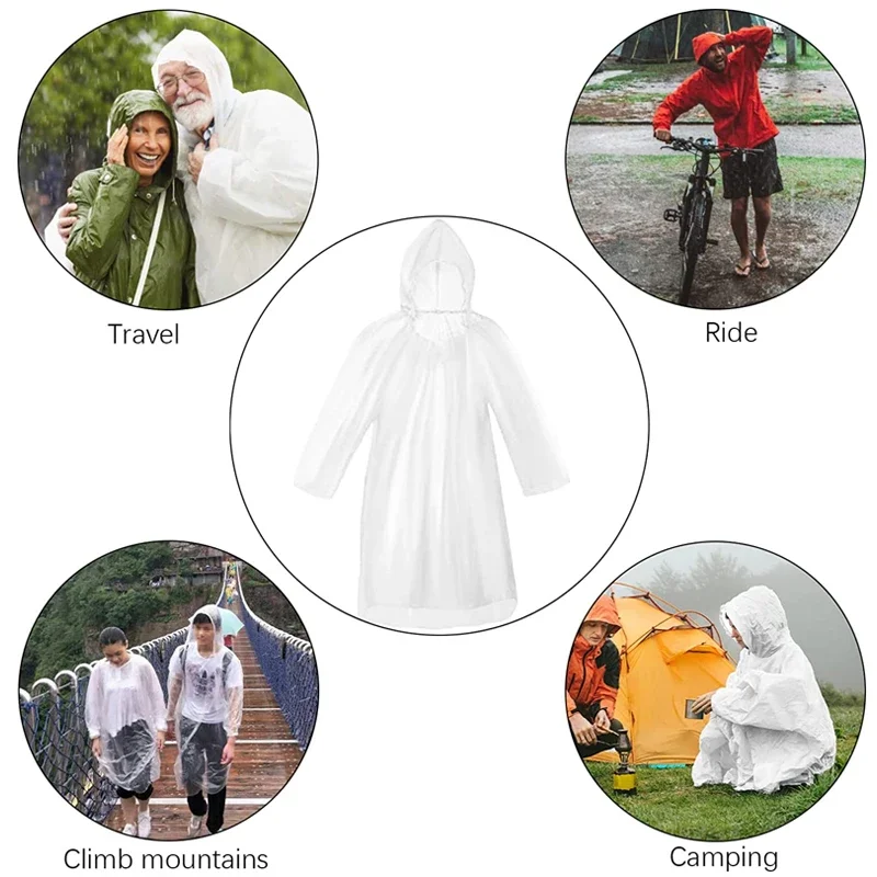 Chubasquero impermeable desechable para exteriores, senderismo, montaña, viajes, emergencia, Poncho portátil transparent