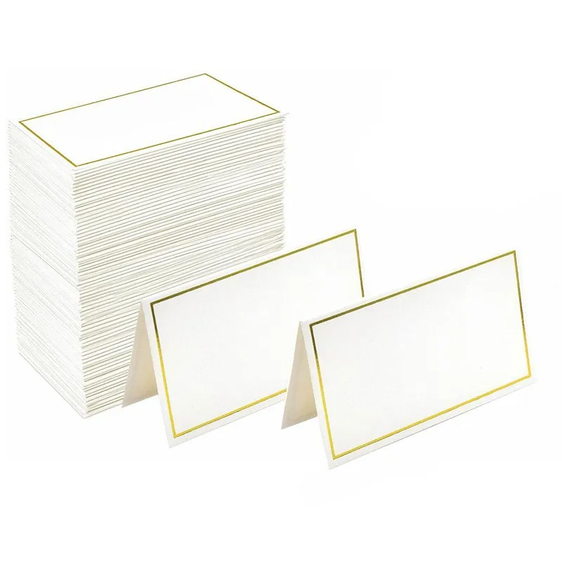1Pcs Name Place Paper Cards Wedding Banquet Reserved Seating Blank Rectangular Foil Border Table Decor Birthday Party Greeting