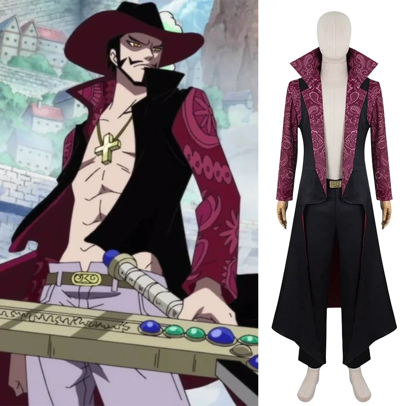 

Anime Movie Dracule Mihawk Cosplay Costume Trench Coat Pants Belt Outfit Uniform Halloween Carnival Party Costumes for Men Adult