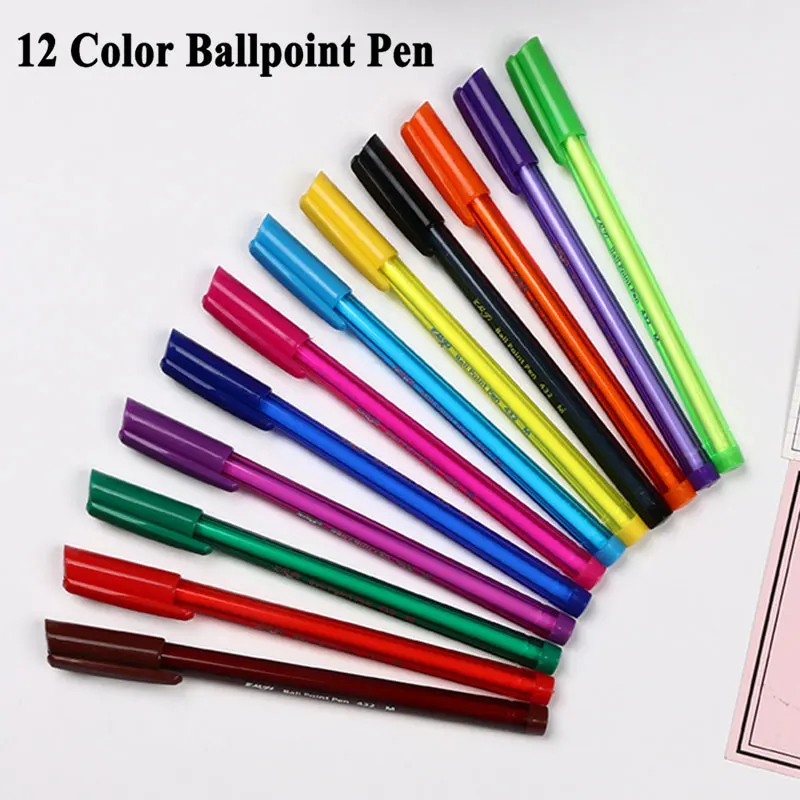 

12 Color Set Ballpoint Pen 1.0mm Bullet Tip Triangular Handle Office School Ball Pen Writing Drawing Stationery Kids Gift