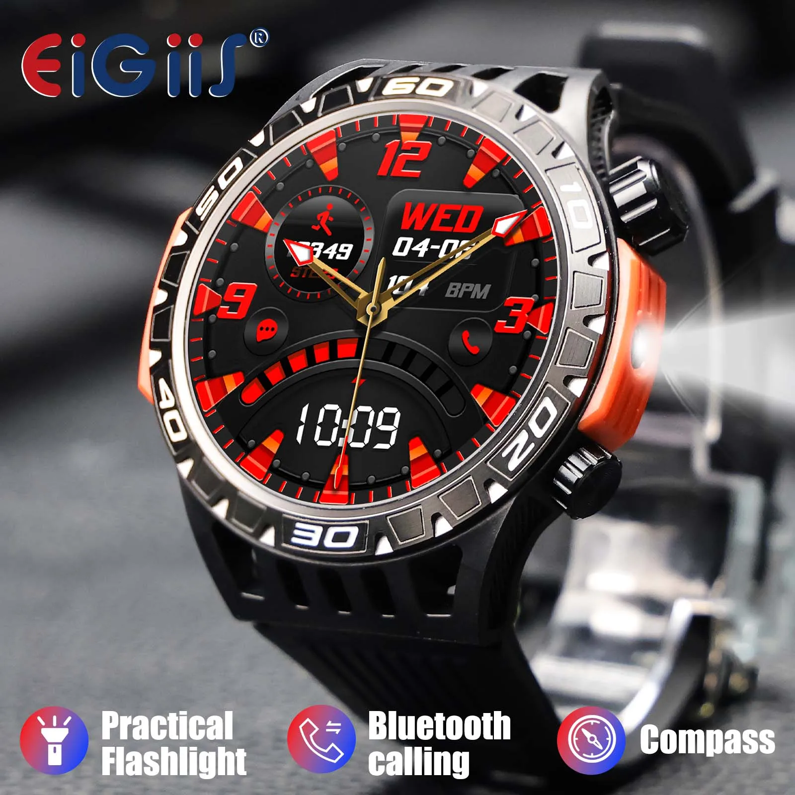 

EIGIIS Smart Watch 1.46" HT22 Men Sport Fitness Tracker Heart Rate Blood Pressure Bluetooth Call IP68 Waterproof With Compass