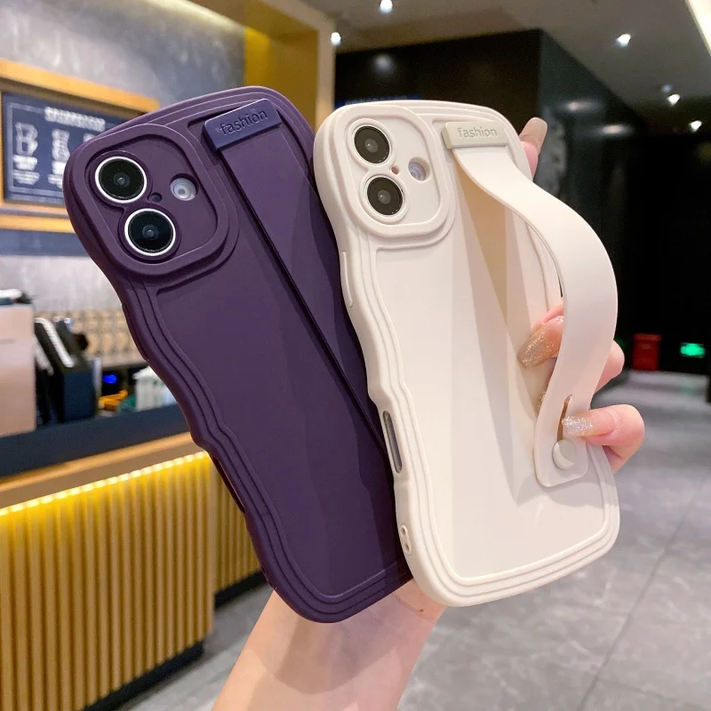 Chic Candy Color Silicone Phone Case with Wave Wrist Strap and Stand Functionality