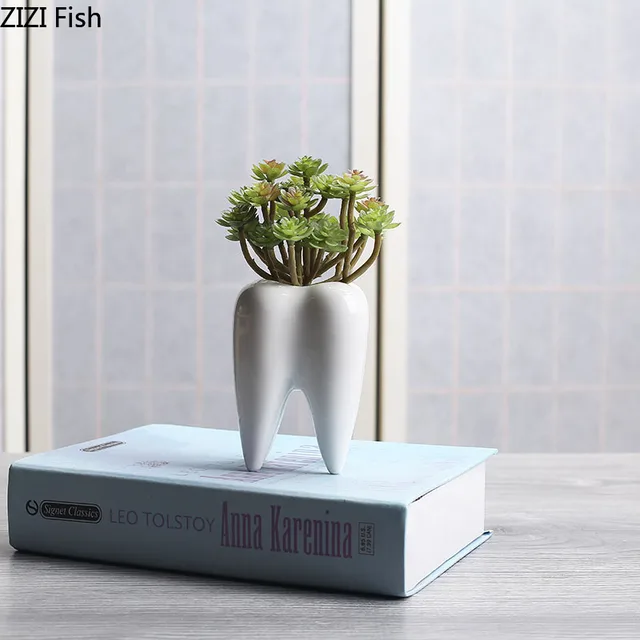 Kreativitás Fogak Alak Kerámia Váza Virág Elrendezés Nappali Dekoráció Szimulációs Fog Vázák Modern Díszek - Image 2