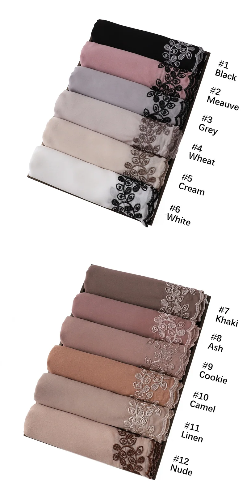 Mode Spitze Stich Blumen Blase Chiffon Hijab Ramadan Strand Abdeckung Schals Frauen Sonnenschutz Kopftuch Outdoor wind dichte Kopf wickel – Detail 1