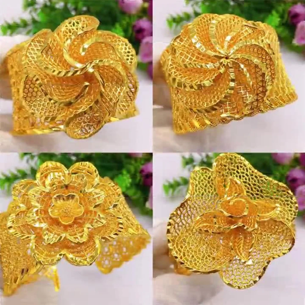 

Gold Plated Open Big Flower Bracelet for Women N20148