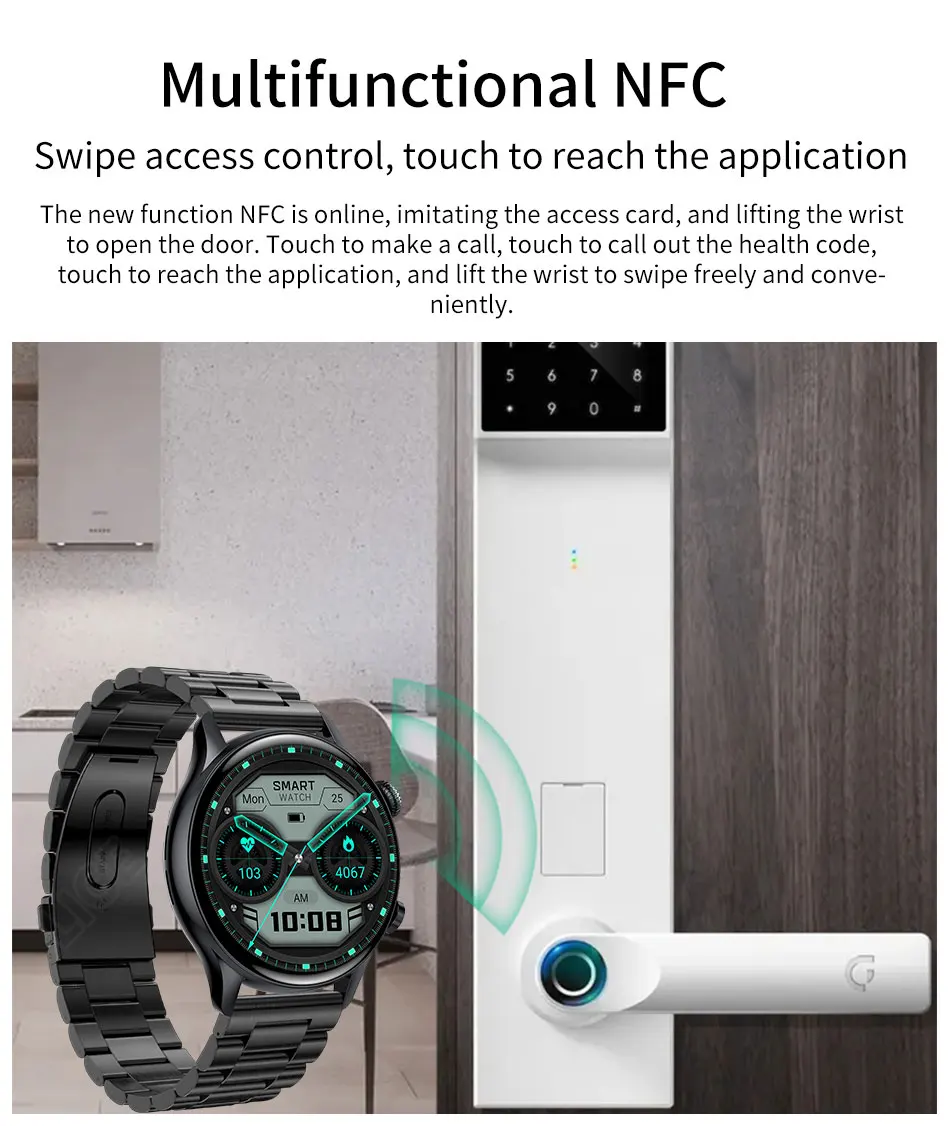 LIGE NFC Bluetooth Call Smartwatch Men 1.3 inch AMOLED 360*360 Screen Support Always On Display New Smart Watch Password Unlock