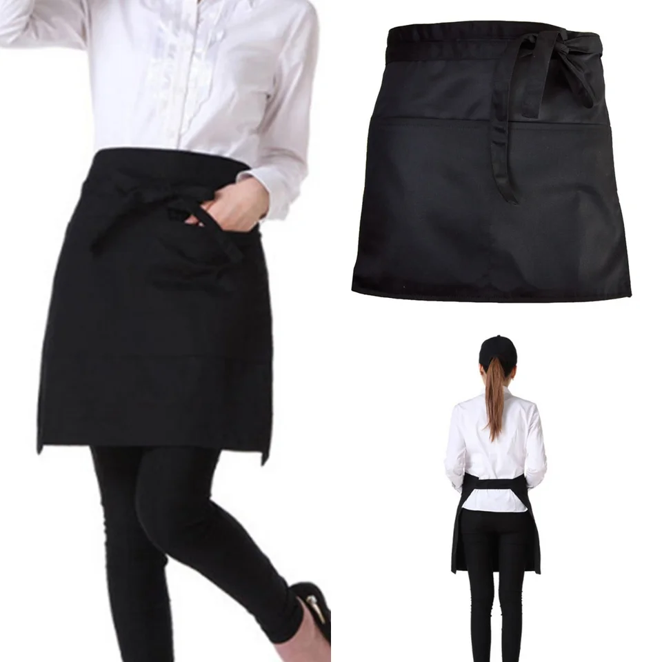 Grembiuli Da Cucina, Grembiuli Da Cameriere, Grembiuli Neri Con Cinghie Regolabili E 3 Tasche Grembiuli Corti Per Uomo E Donna Set Da 2 98666462