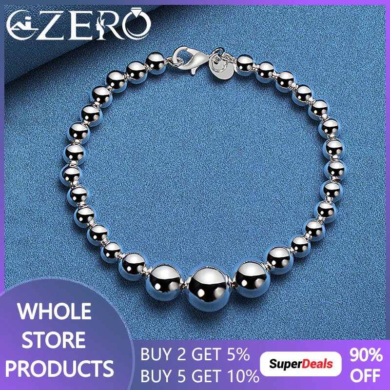 

ALIZERO 925 Sterling Silver Smooth Beaded Bracelet For Women Chain Lady Wedding Party Fashion Jewelry Christmas Gift