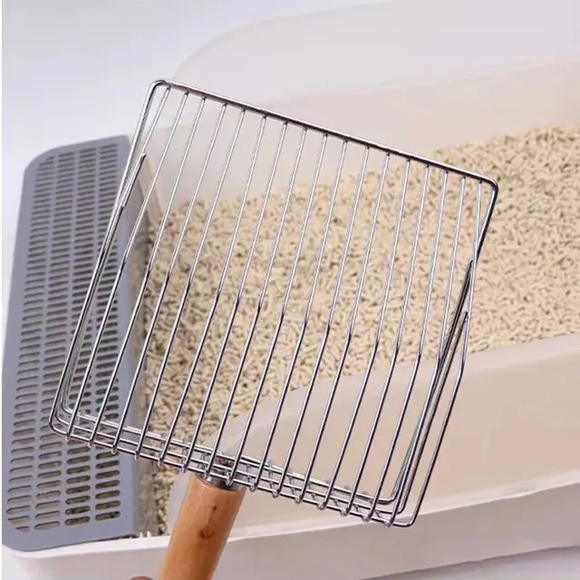 Stainless Steel Cat Litter Shovel Wooden Handle Shovel Easy To Clean Good-Looking Reduce Dust Suitable For Small Dog Toilets 4