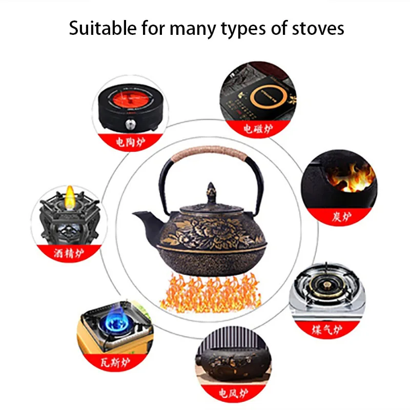 Cast Iron Teapot Set with Strainer, Japanese Tea Pot, Tetsubin Kettle, Enamel Kung Fu Infusers, Metal Net Filter, 900ml