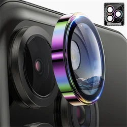 8K HD Camera Lens Protector with Metal Ring - Tempered Glass Full Cover Film - 15 Pro Max - 15 Pro (Colorful Titanium)