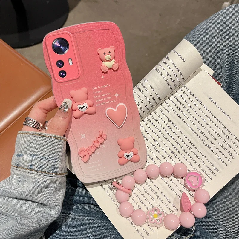 

Чехол для телефона Xiaomi 12, модная Мягкая силиконовая задняя крышка с 3D милым мультяшным животным, спортивным браслетом и ремешком на руку