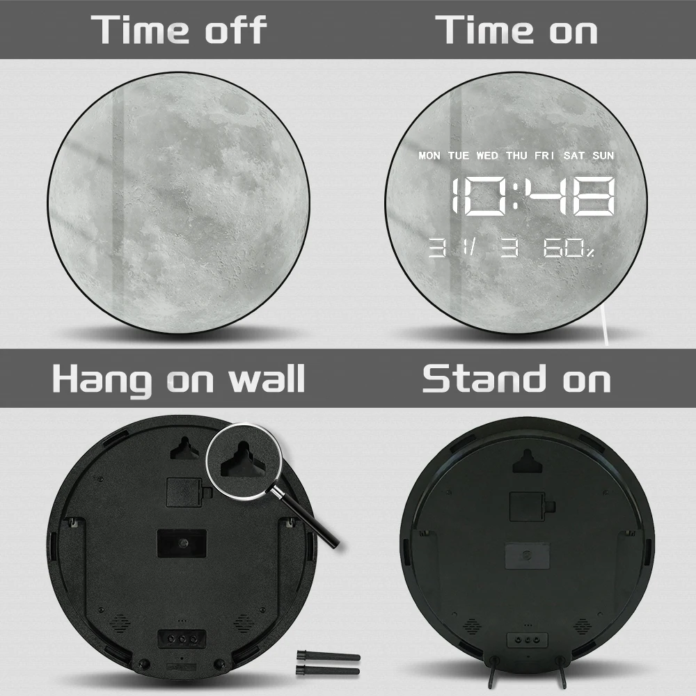 Description Picture 5 of itemPlanet Moon Digital Wall Clock Home Decor Large Display LED Lunar Wall Clock For Living Room with Temperature Date Day Display