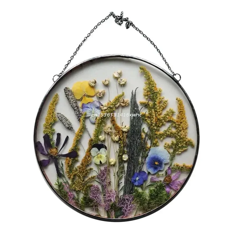 Acrylic Frame Pressed Flowers Hanging Picture Artificial Dried Plants Wall Pendant with Chain Kids Art Photo Display 4