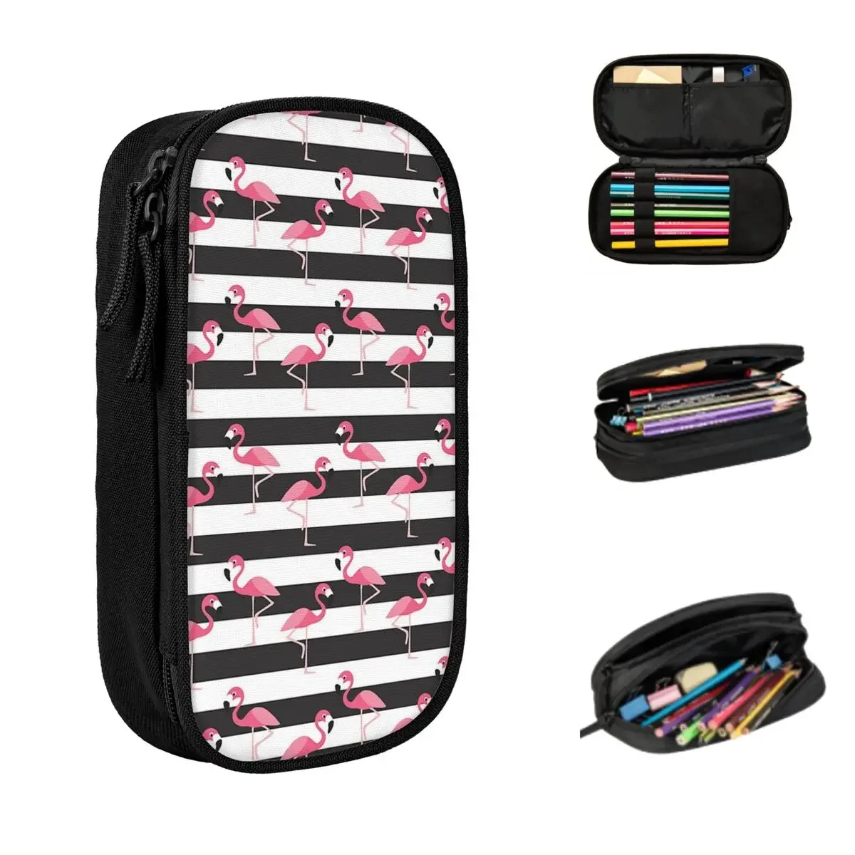 Flamingo Cactus Tropical Ruber Pencil Cases Large Capacity Pen Bags Pen Box Pencil Pouch For Boys Girls Stationery School Office