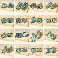 Boho Golden Teardrop Rectangle Round Abalone Shells Stainless Steel Earrings Large Square Peacock Dangle Drop Earrings Jewelry 1