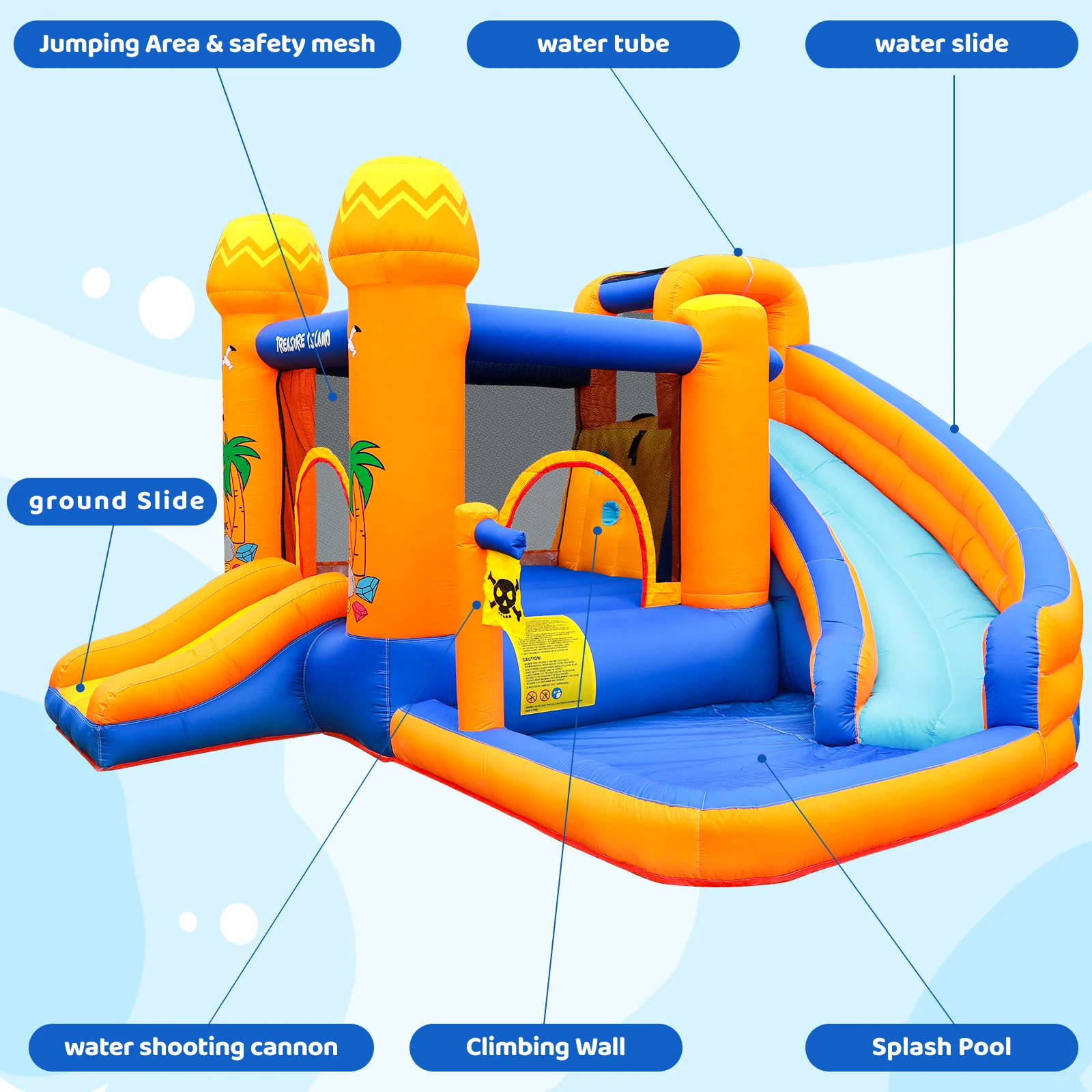 AOOU Kids Inflatable Bounce House w/450W Blower Kid Bouncer & Water Slide 2 in 1 Outdoor Bouncy Castle Water Park