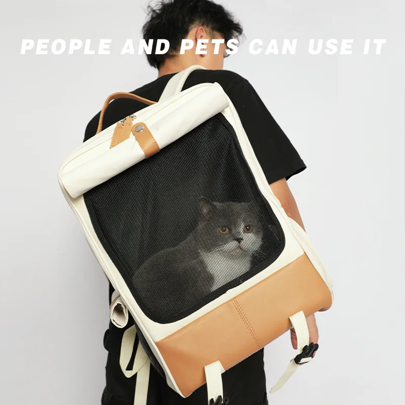 

Hazelnut Latte Pet Bag Large Capacity Foldable with Privacy Curtain Breathable Shoulder Cat Backpack Can Be Back or Handheld